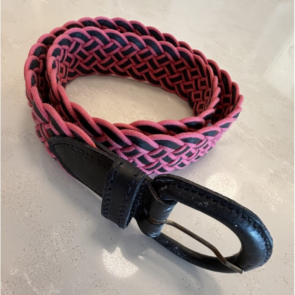 Vintage Jaeger Hand Plaited Hide Leather Braided Belt Black & Pink Size 26 / 65